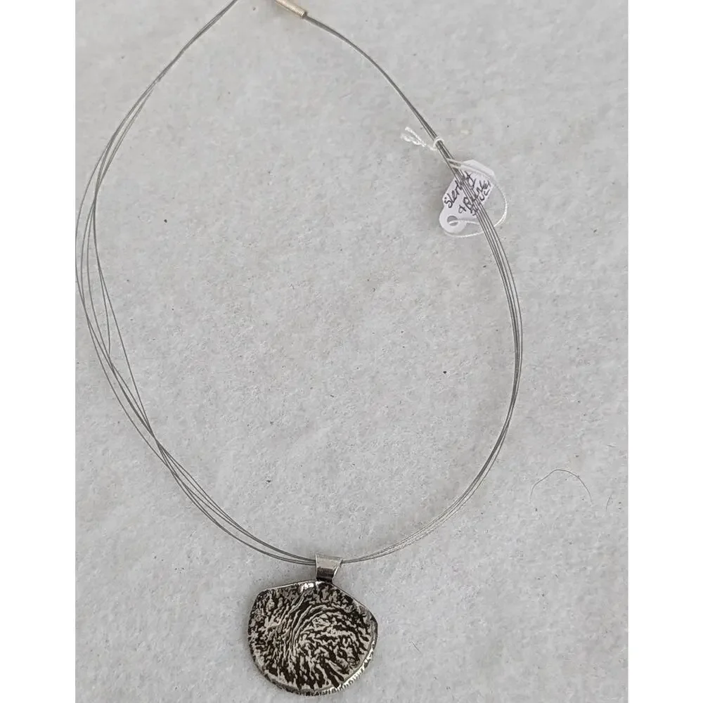Silver coin pendant Reticulated sterling bail wire necklace 16